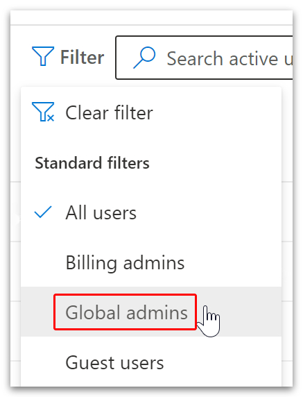 Filter > Global admins.