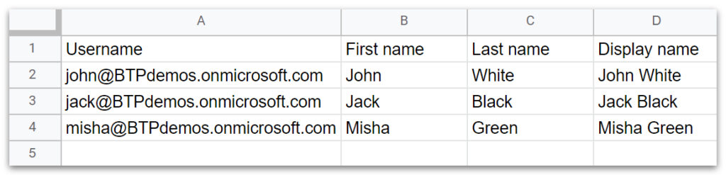 Add users in Google Sheets or Excel