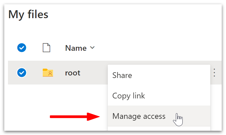 Right click folder and select manage access
