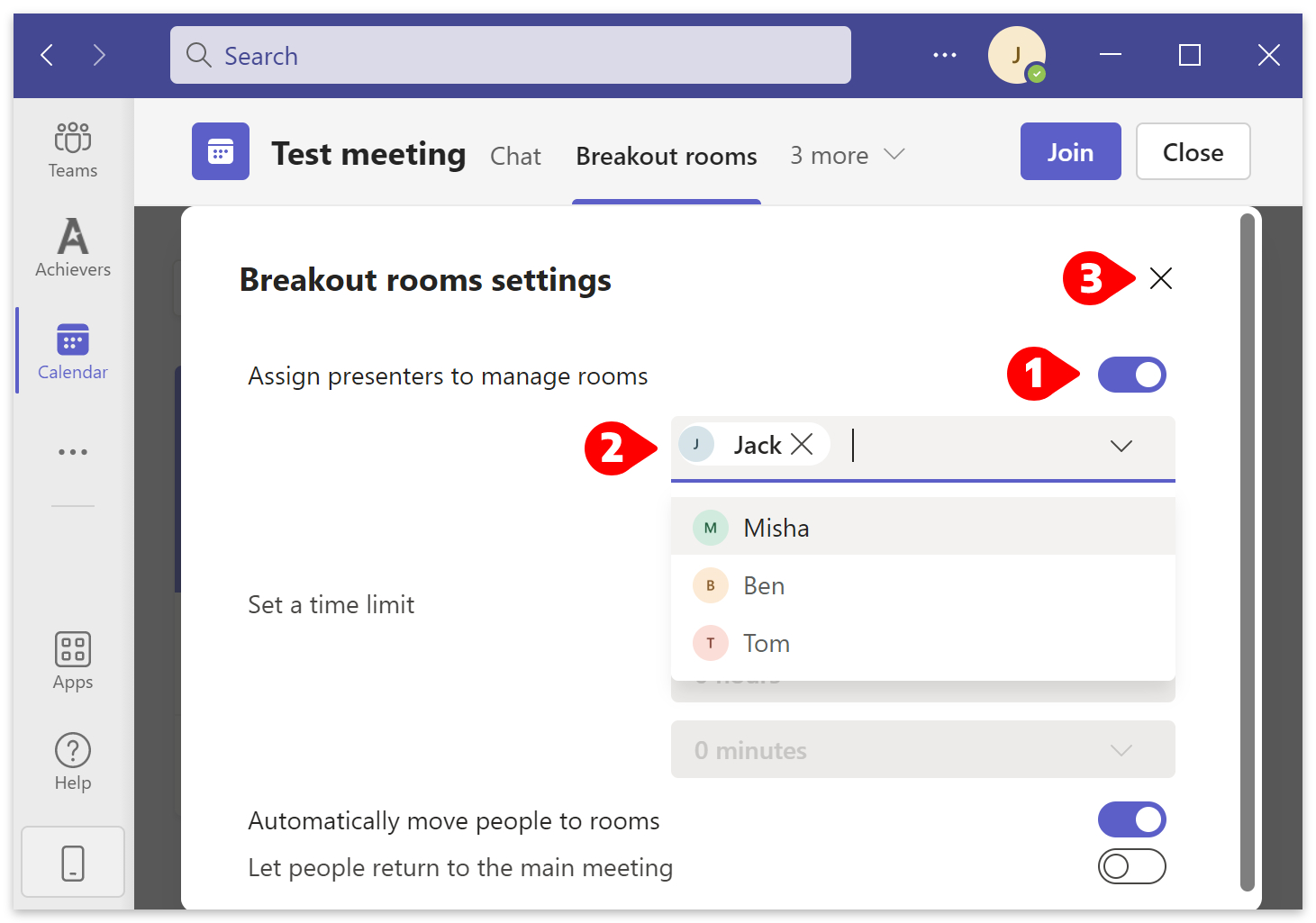 Assign presenters to manage rooms.