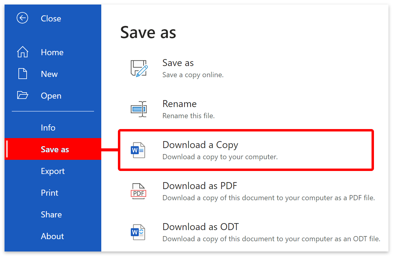 Save as > Download a copy.