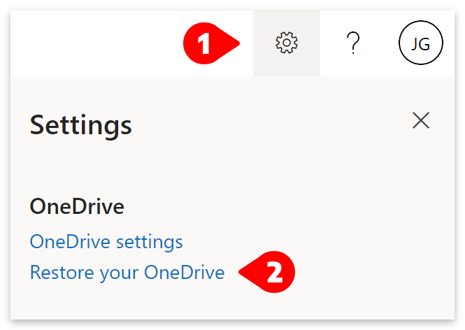 Settings icon > Restore your OneDrive.