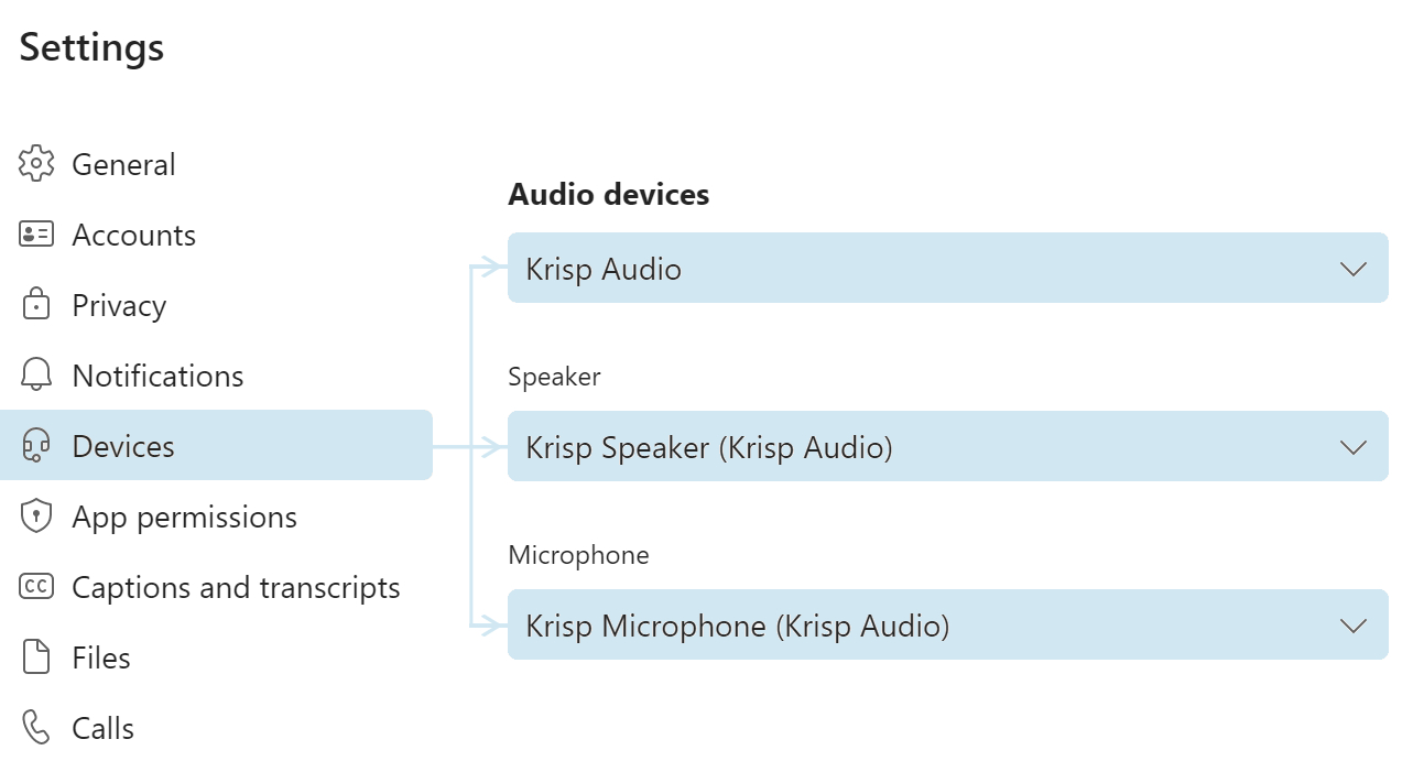 Devices > Audio devices.