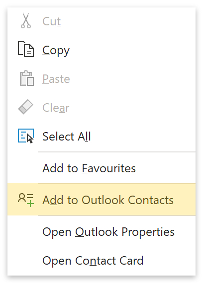 Add to Outlook Contacts.