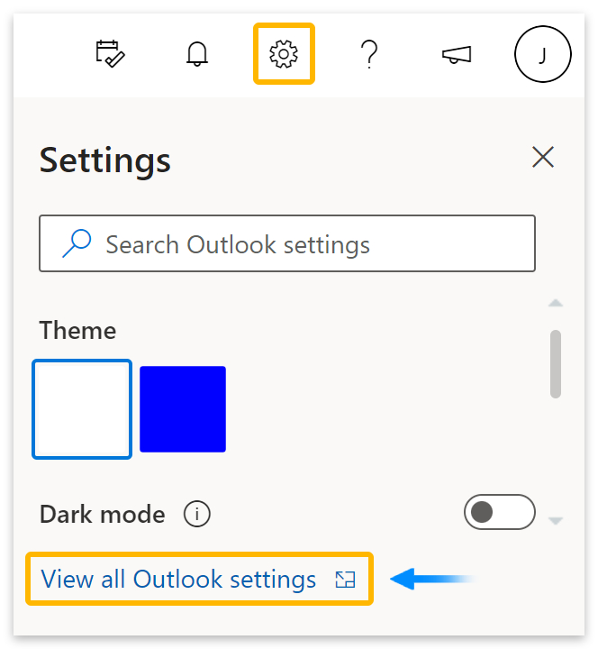 Settings icon > View all Outlook settings