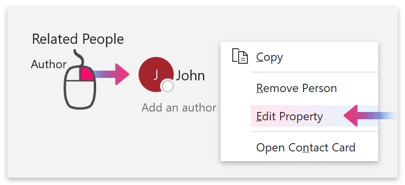 Right-click author > Edit Property.