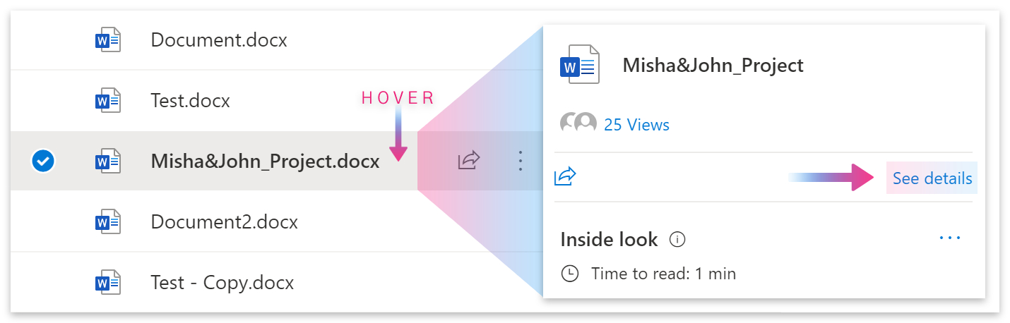 Hover over your file name and click see details.