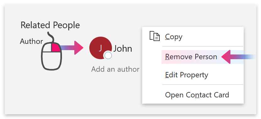 Right-click author > Remove Person.