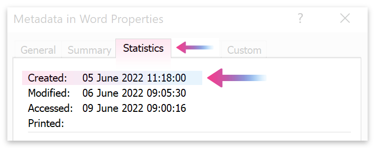 Click on the statistics tab to find the created date.
