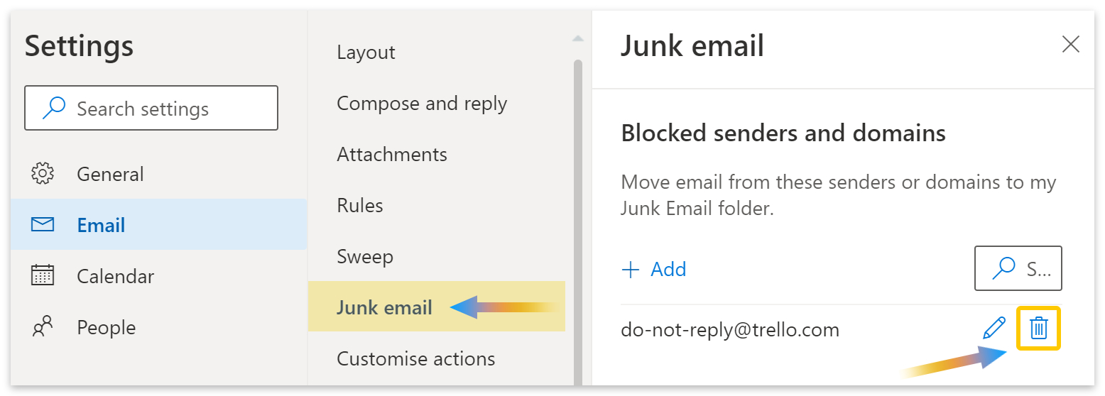 Junk email > bin icon.