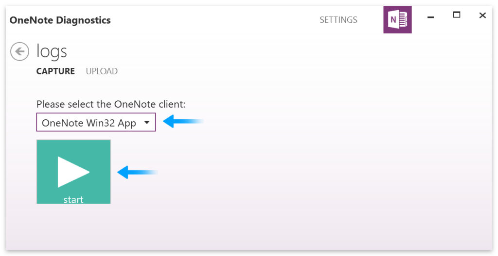 Select OneNote client > Start.