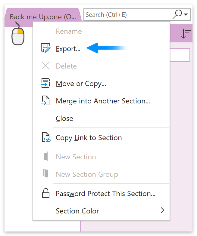 Right-click the section tab > Export.