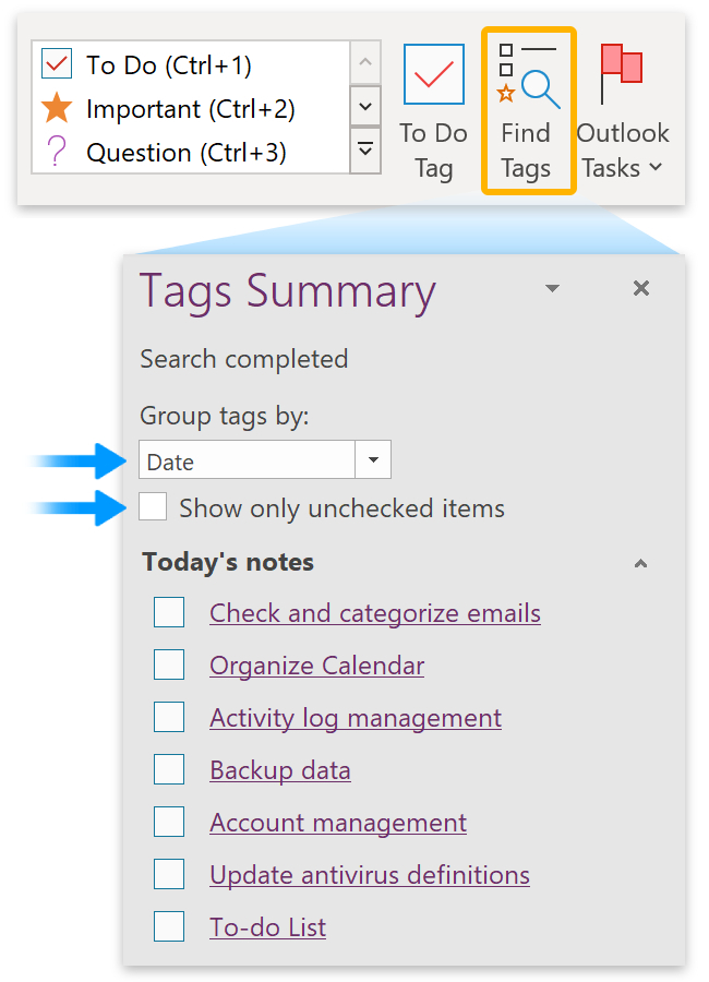 Find Tags > Show only unchecked items.