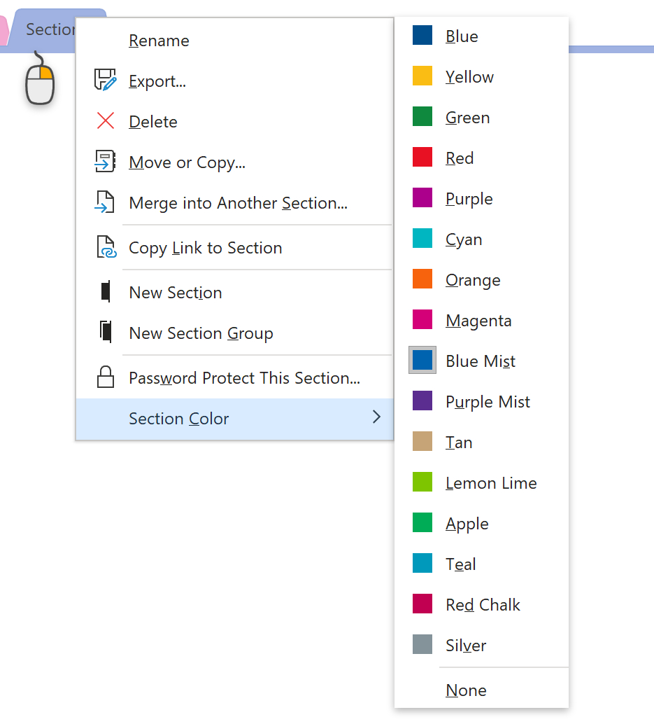 Right-click section tab > Section Color