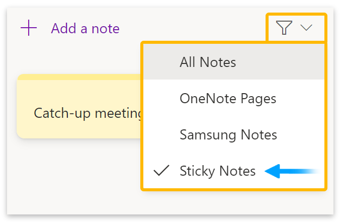 Funnel icon > Sticky notes.
