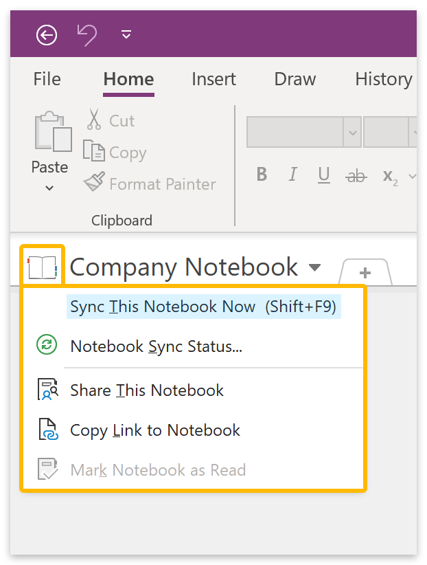 Book icon > Sync This Notebook Now.