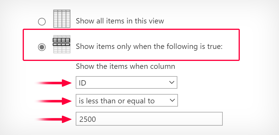 Show when ID is less than or equal to 2500