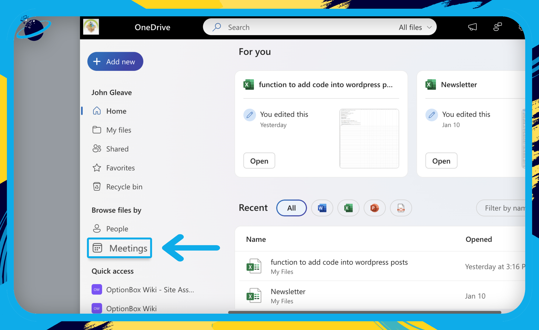 Click "Meetings" in the left menu to view files shared during meetings.