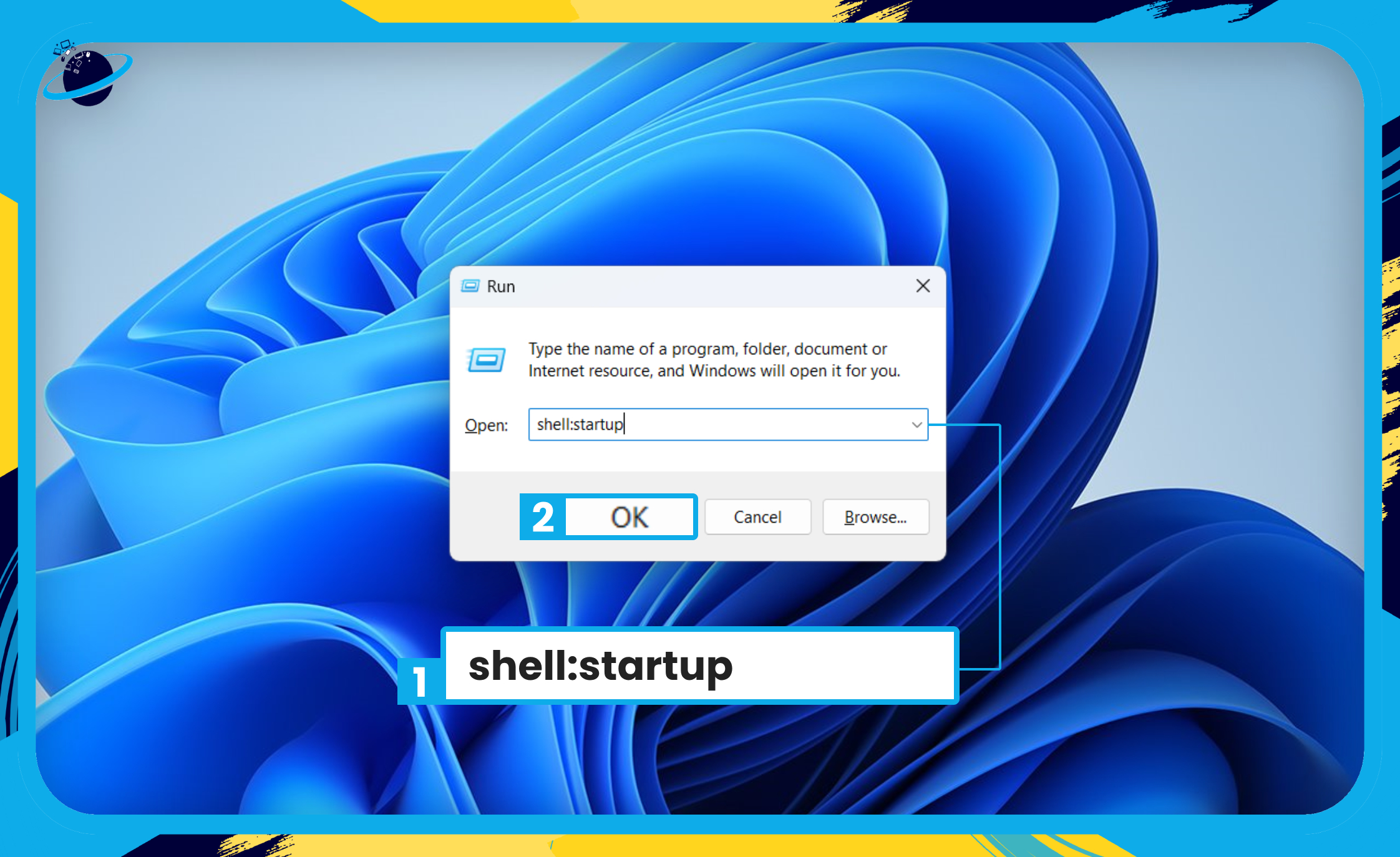 The Run app is open. Here, type "shell:startup" and hit "OK."